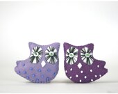 purple and lilac owl pins - felt owl brooches