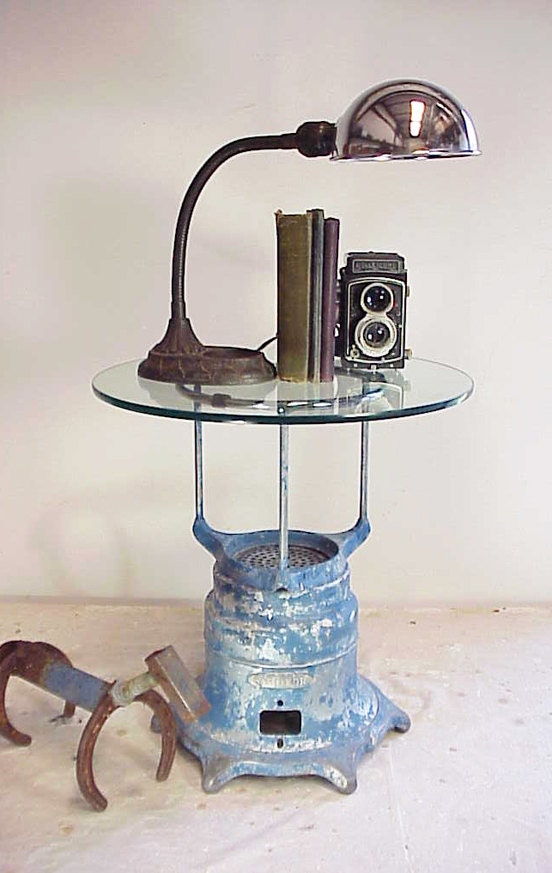 Upcycled Vintage Industrial Chippy Blue Retired Vacuume Table