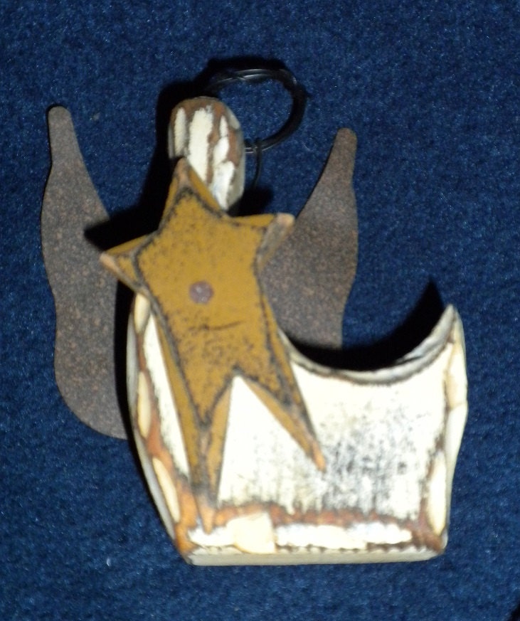 Wood Metal Country Folk Art Primitive Cream Angel Shelf Knick-Knack - PROCEEDS for Sandy's 4H Pygora Goat Fund