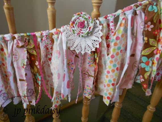 Fabric Flower Rolled Clip and Vintage Doilie /Use as hair clip/ Custom Add On/ DOES NOT INCLUDE a Shabby Chic Vintage Fabric Rag Garland