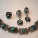 Ceramic Scarab Egyptian Ring Bracelet and Clip Earrings