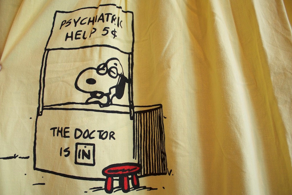 Vintage 1966 CHARLIE BROWN Peanuts Kids Yellow Curtain Panel with SNOOPY and the Gang