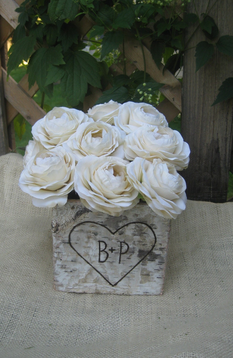 5 Personalized Natural Birch Bark  Square Vase - Wedding Centerpiece - Home decor-Valentine- Rustic Wedding- Flower Tablepieces - BirchHouseMarket