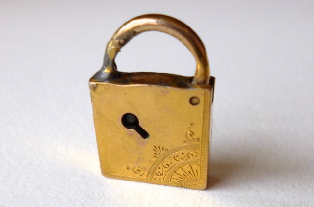 SALE Antique 10K Gold Charm Miniature Lock Padlock