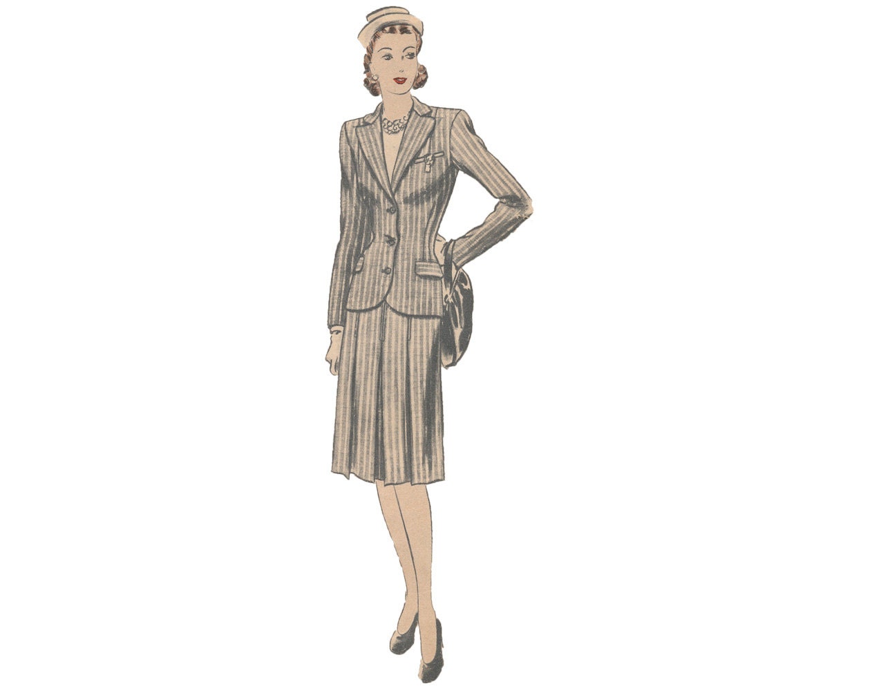 Vintage Early 1950s Suit Fitted Jacket and Slim Skirt Set Sewing Pattern by Vogue 9315 Larger Size