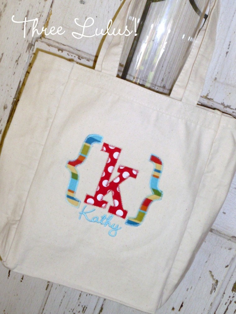 Personalized Tote Bag Monogrammed Applique Bridesmaid, Birthday ...