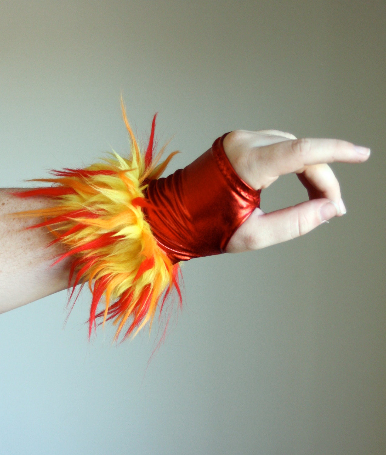 Furry Red Fire Fingerless GLOVES Dragon Burning by GimmePaws