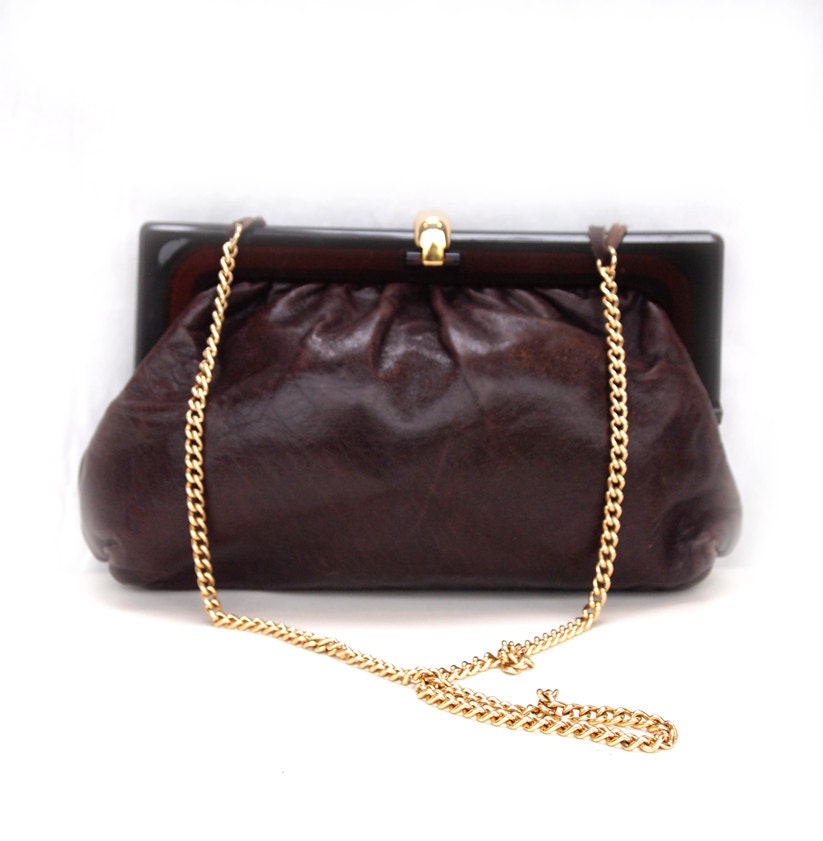 Tabitha, French Vintage, Dark Tan Tooled Leather, Purse, from Paris