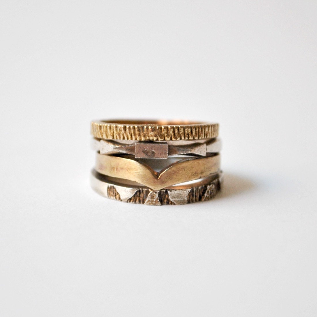 Bronze Stacked Rings Industrial Vintage Textured Set