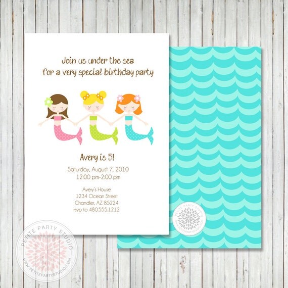 Mermaid Birthday Under the Sea Printable Birthday Invite - Petite Party Studio Il_570xn