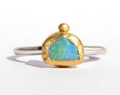 Natural Rough Ethiopian Welo Opal Ring - 24k Solid gold and Silver Ring - Gemstone Ring - Stacking Ring.