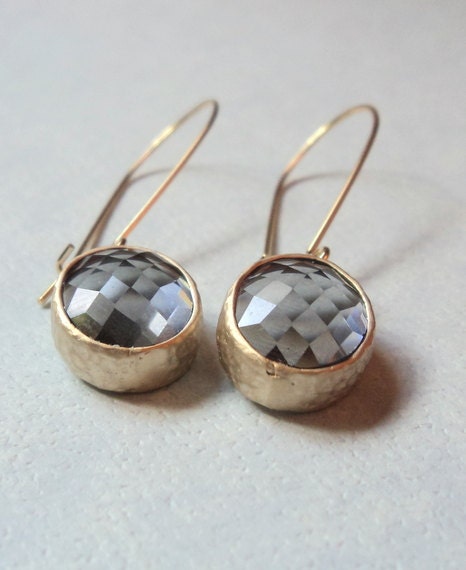 Beautiful soft gray GLASS and gold dangle earrings.  Bridal earrings.  Bridesmaids earrings.  Wedding earrings.