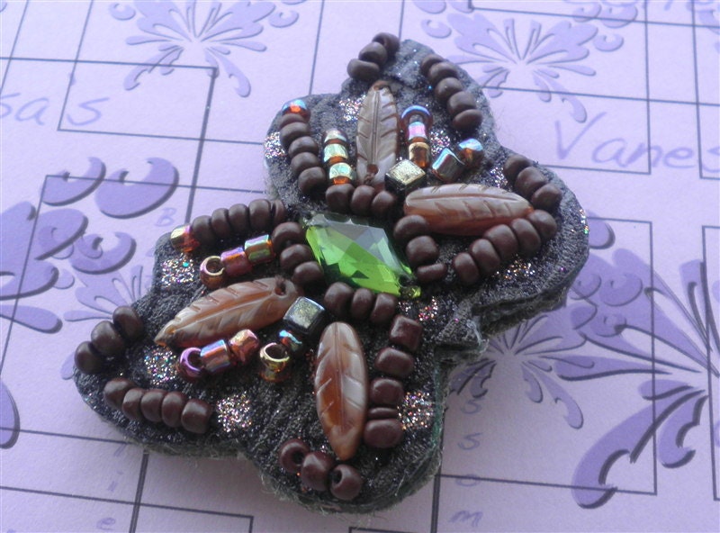 Butterfly Barrette with Earth tone Beads -  Leatherette Hair Clip - Teen Girl Hair Accessory - Beaded, Leather Accessories