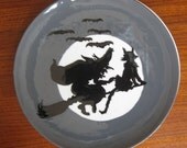 Halloween Witch Plate with Black Cat and Bats