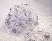 Large 7 inch Sparkle Snowflake Ribbon Bow Handmade Silver Christmas White Winter Wreath Pew Holiday Decor Glitter Gift Party