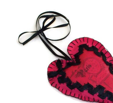Hot Pink and Black Paris Chic Heart Sachet