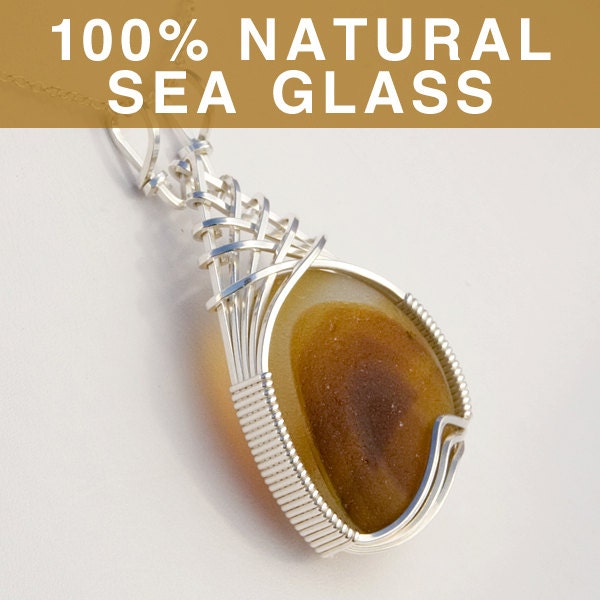 Honey Amber Multi English Sea Glass Pendant