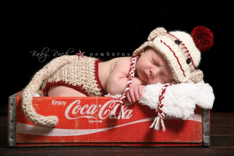 Boy Sock Monkey Set--Hat and Diaper Cover