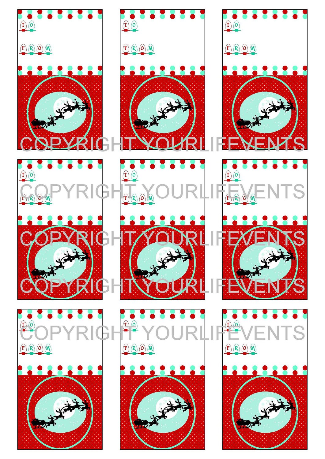 Vintage Style Holiday Christmas Gift Tags / Instant Download Red & Aqua Holiday Printable Gift Tags With Santa Sleigh Il_570xn