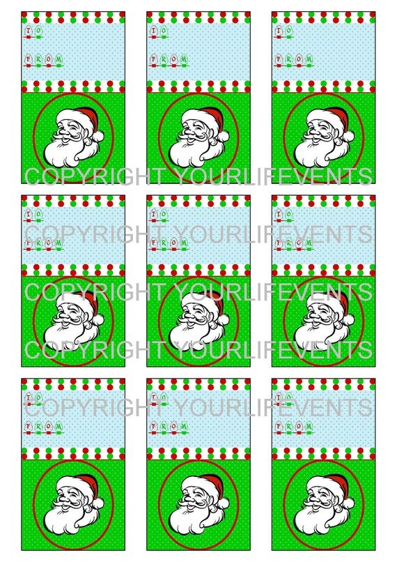 Vintage Style Holiday Christmas Gift Tags / Instant Download Red & Green Holiday Printable Gift Tags With Santa Il_570xn