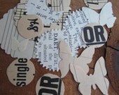 Vintage mixed paper die cuts (20) butterflies, symbols, letters, books, music paper, lined paper