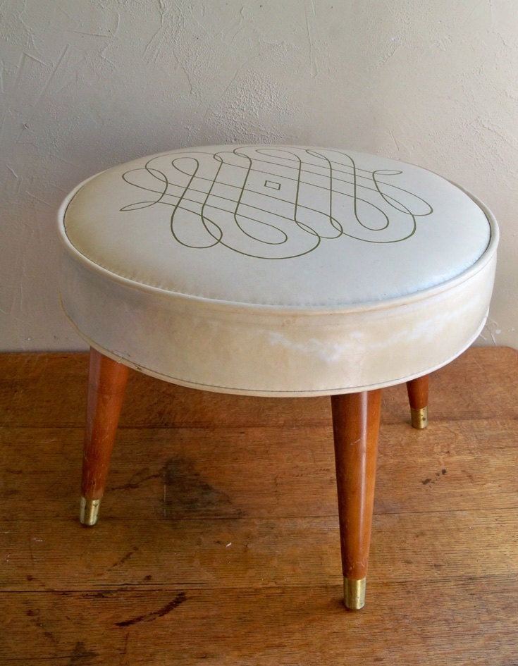 Mid-Century Modern Vinyl Ottoman - Stool "Retro Mod Style"