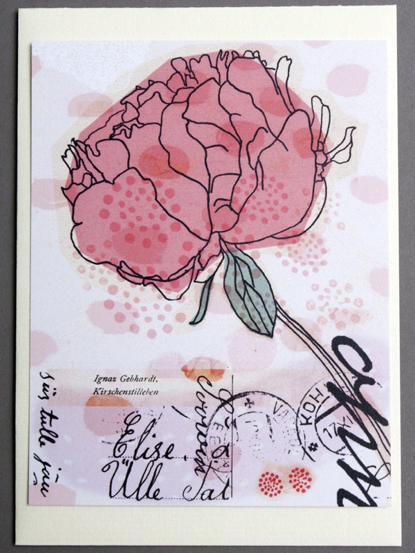 peony postcard gift card pink black text