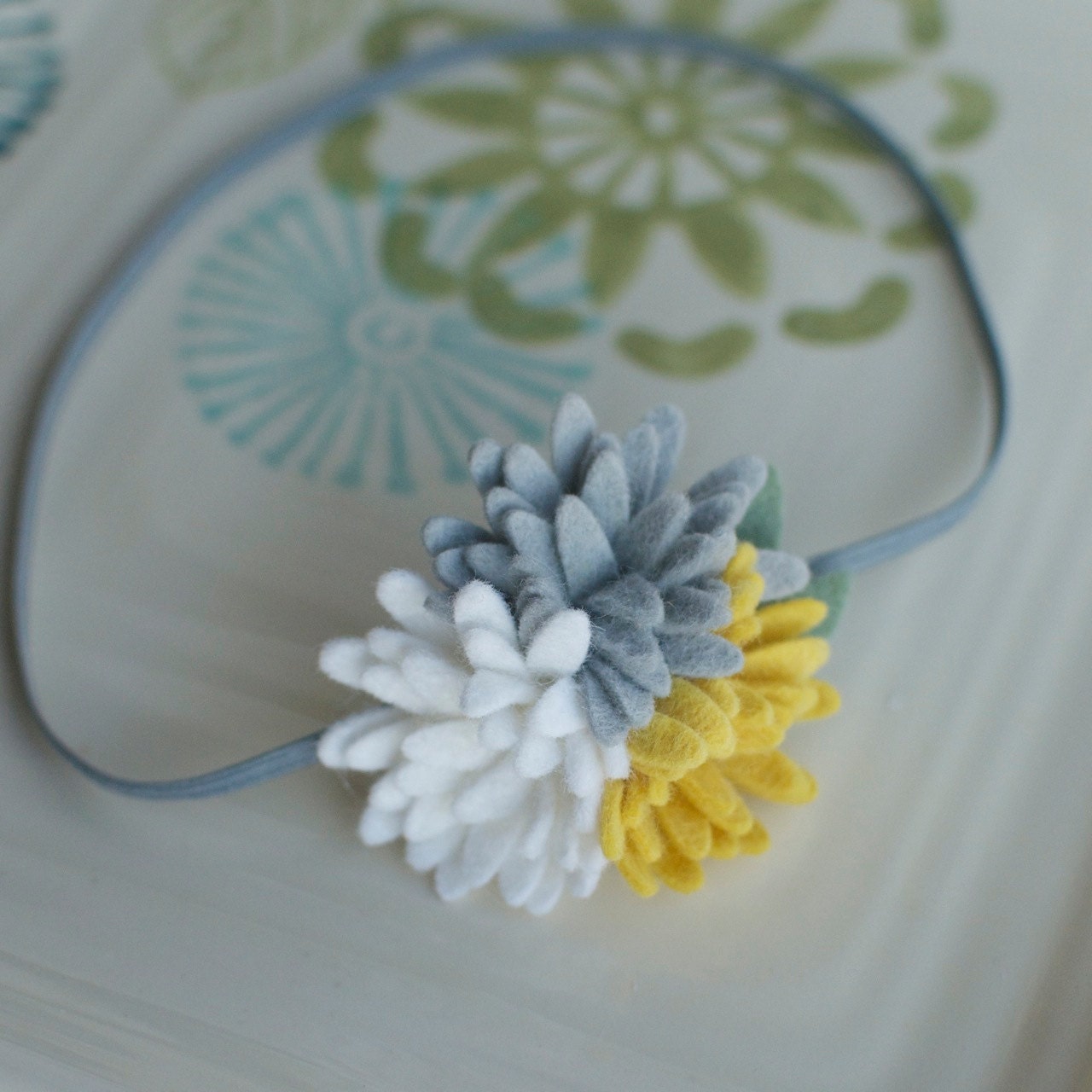 Grey Yellow and White Felt Flower Mums Headband- Perfect Newborn Photo Prop - MyLittlePixies