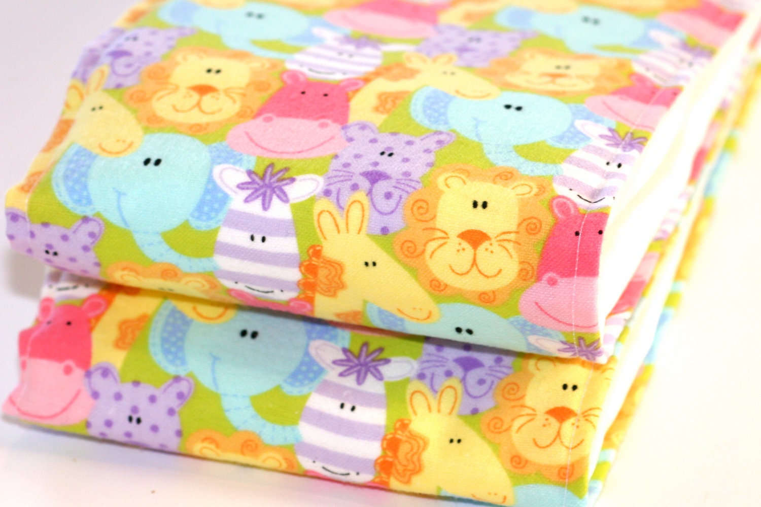 Two Pink Yellow and Blue Animal Print Baby Girl Animal Print Burp Cloths A Perfect Gift for a Baby Girl or Mom to Be