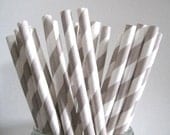 50 Grey Striped Paper Straws w/ Printable DIY Flags / Wedding Birthday Baby Shower Party / Cake Pop