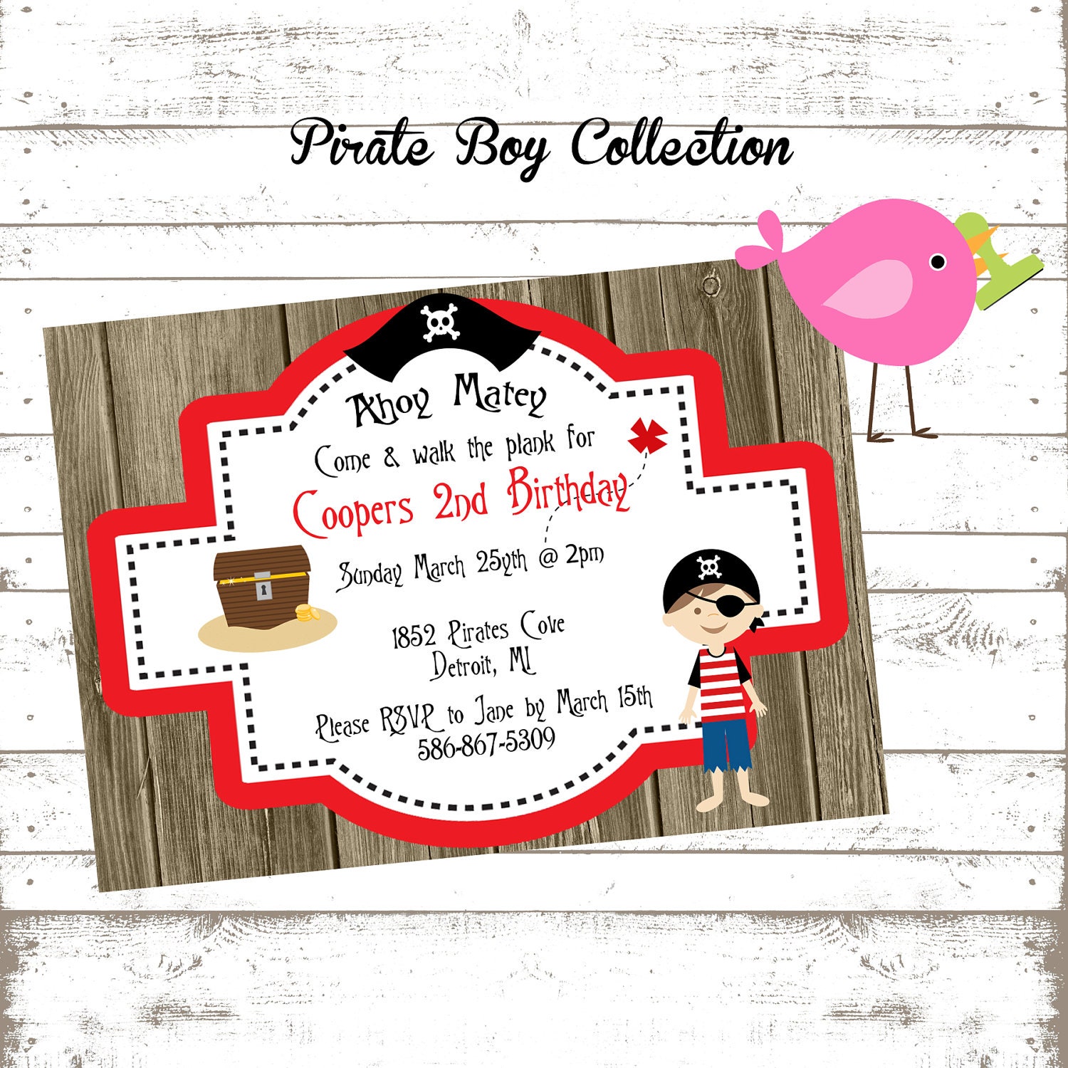 Pirate Boy: Set of 12 Birthday Invites. 5x7, personalized w/envelopes. Pirate Party. Pirate Birthday. Argh Matey. Il_570xn
