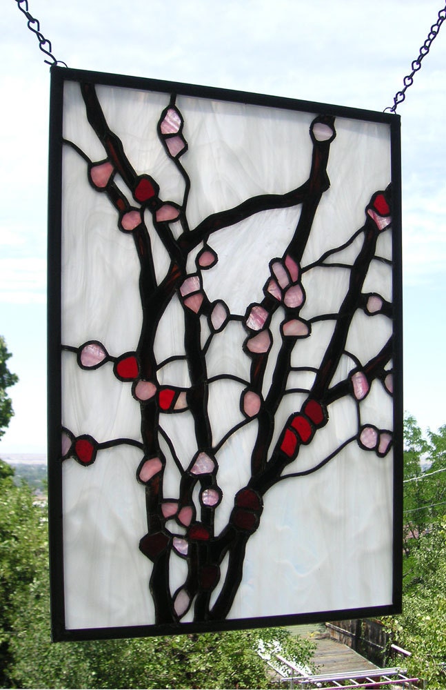 Cherry Blossoms-12" x 17"--Stained Glass Window Panel