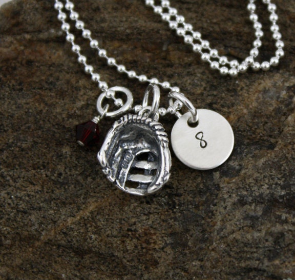 Baseball Softball  Necklace -  Hand Stamped Sterling Silver Personalized Initial Necklace