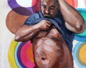 Sy Luntz 8"x8" oilpaint, watercolor, paper, mounted to masonite panel by Kenney Mencher