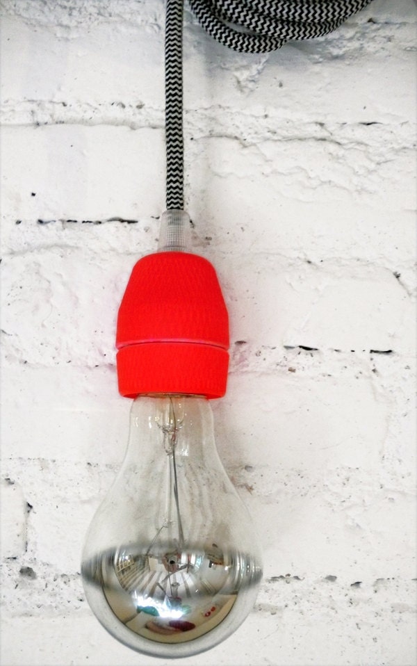 Textile cable lamp with switch and plug - neon red