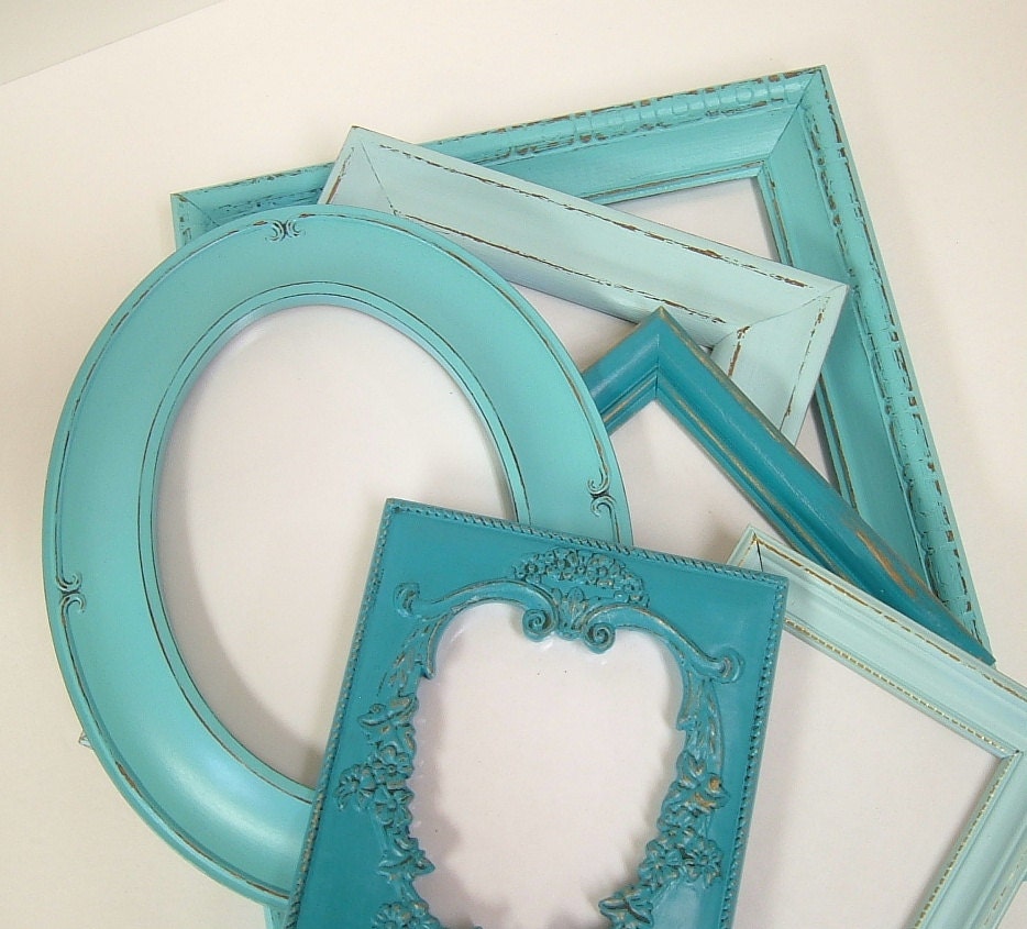 Shabby Chic Frames Picture Frame Set Aqua Turquoise Beach Wedding Shabby Chic Cottage Home Decor