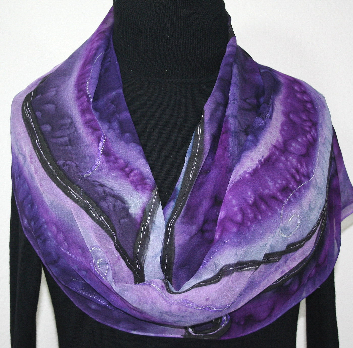 Lavender Winds Hand Painted Silk Scarf in Amethyst, Purple, Lavender. Extra Long 11x90. Silk Scarves Colorado. 100% silk. MADE TO ORDER.