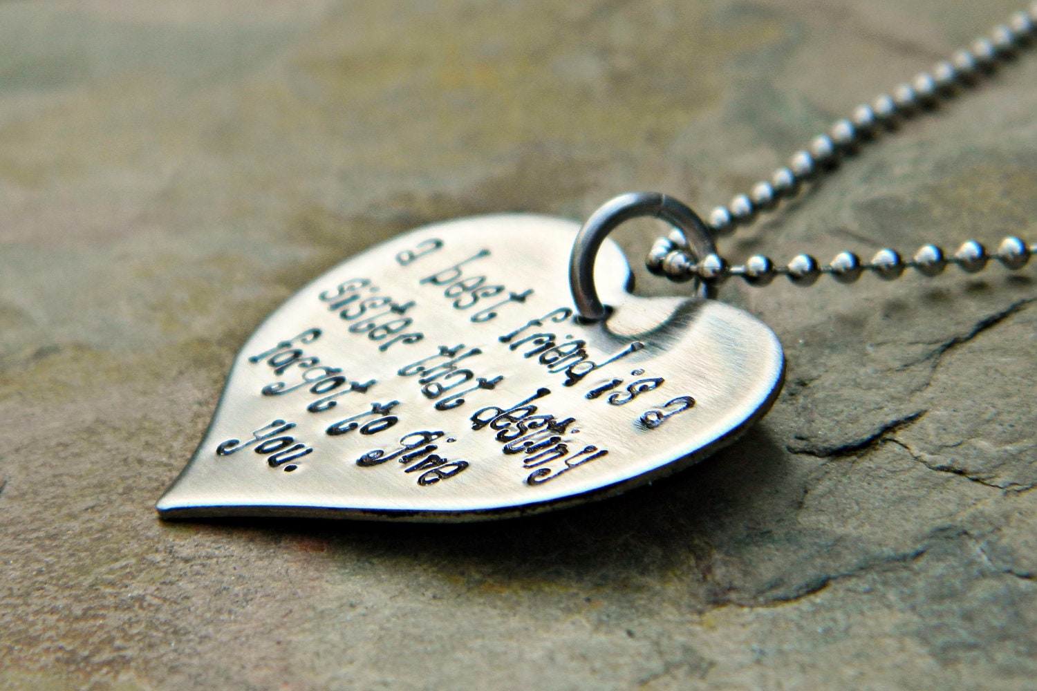 Handstamped Friendship Necklace - Friendship Quote for BFFs Besties Sisters - Large Heart - Stainless Steel - The Caleigh Design