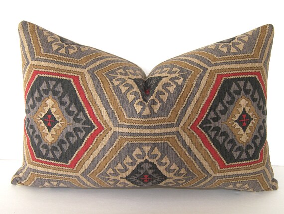 Last One - Decorative Designer Lumbar Pillow Cover - 12 x 20  inches - Grey - Black - Red - Brown - Taupe
