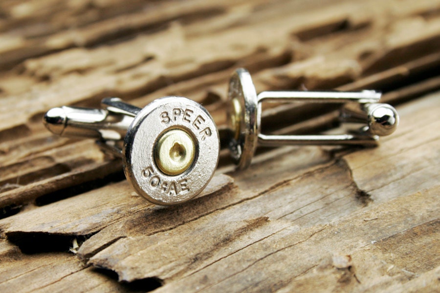 50 A&E Speer Thin Nickel Bullet Wedding Cufflinks