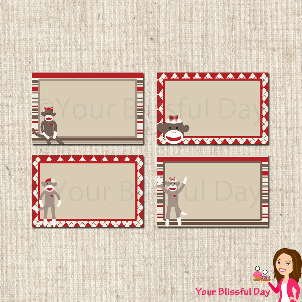PRINTABLE Girl Sock Monkey Label Tents Il_570xn