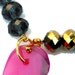 Fabric bracelet Bangle blue golden and pink with agate and charm for her - one of a kind - OOAK