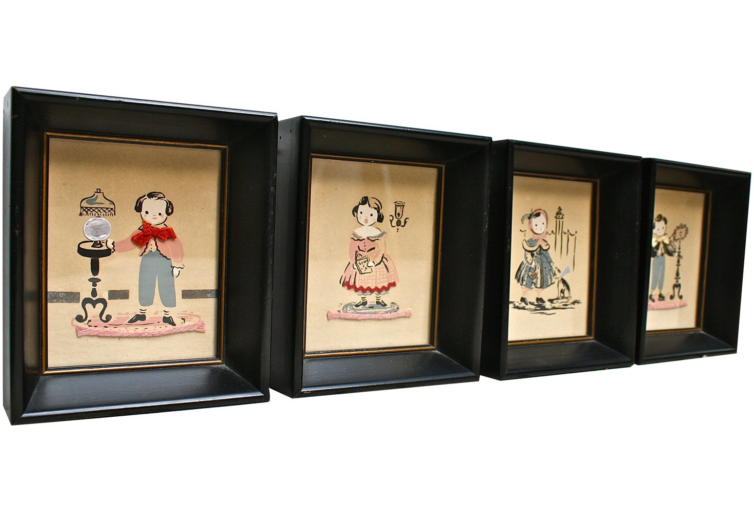 RESERVED LISTING Vintage Watercolor Mixed Media Assemblage 1950