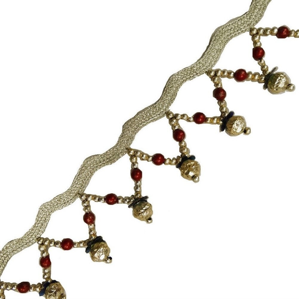 FREE SHIPPING Gold Beaded Fringe Ribbon Trim Decorative Border Lace Sewing Craft 4 Yard - FRT110A