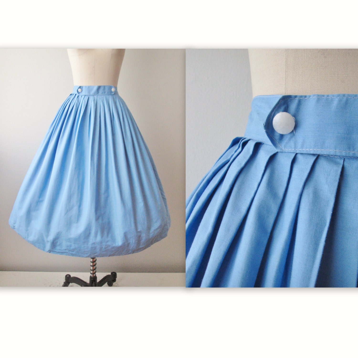 50s Skirt // Vintage 1950's Blue Cotton Mad Men Full Circle Skirt S