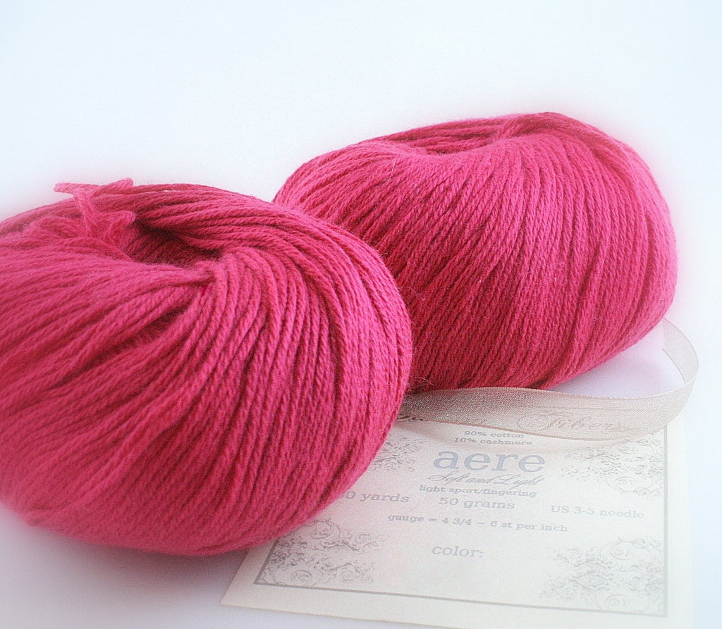 Cashmere cotton blend soft yarn fingering sport Cerise aere