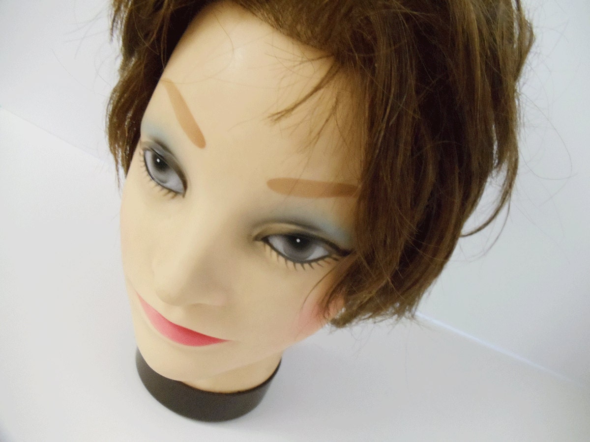Vintage Mannequin Head - Jewelry or Hat Display - Dark Auburn Hair - Cosmetology Practice - Photo Prop