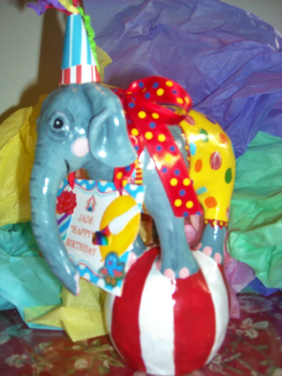 Cake Topper, Baby Circus Elephant  or table topper, keepsake, up to 3 accessories included. I will customize one for you your way