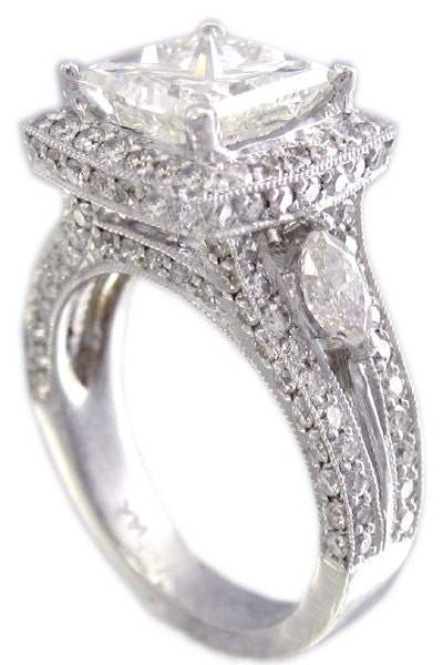 18k white gold princess cut diamond engagement ring split band art deco 3.00ctw