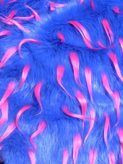 Blue with Hot Pink Spikes Faux Fur Craft Size